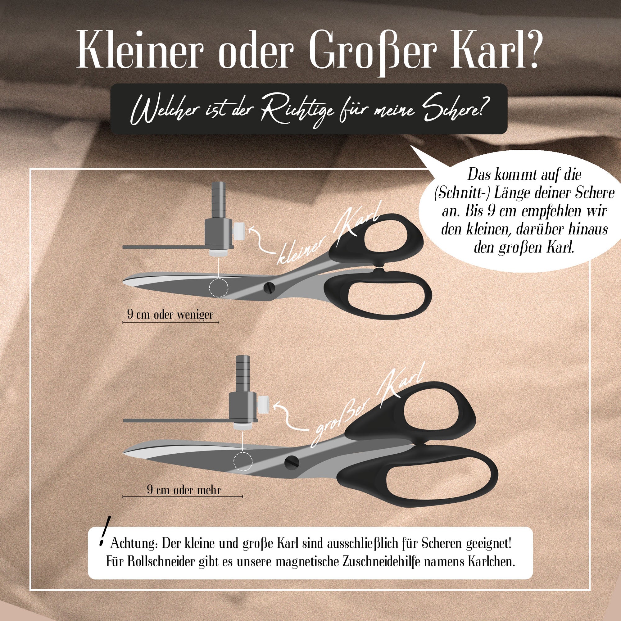 Übersicht und Empfehlungen für Größen-Entscheidung je nach Scherenlänge